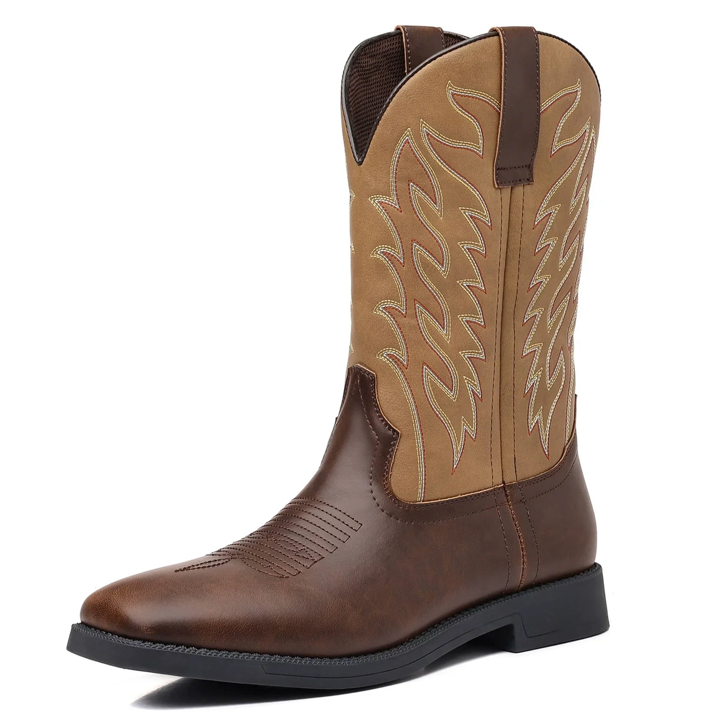 Men’s Western Cowboy Boots Embroidered Mid-Calf Classic Square Toe