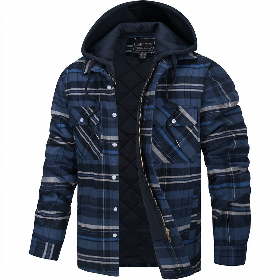 Men's Plaid Hooded Bomber Jacket with Quilted Lining