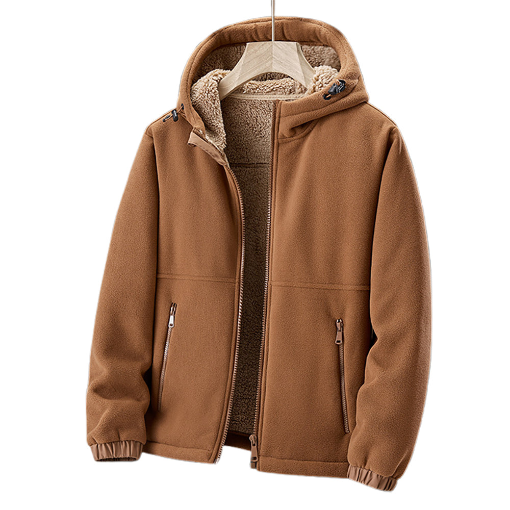 Men's Fleece Winter Jacket with Hood and Zipper Pockets
