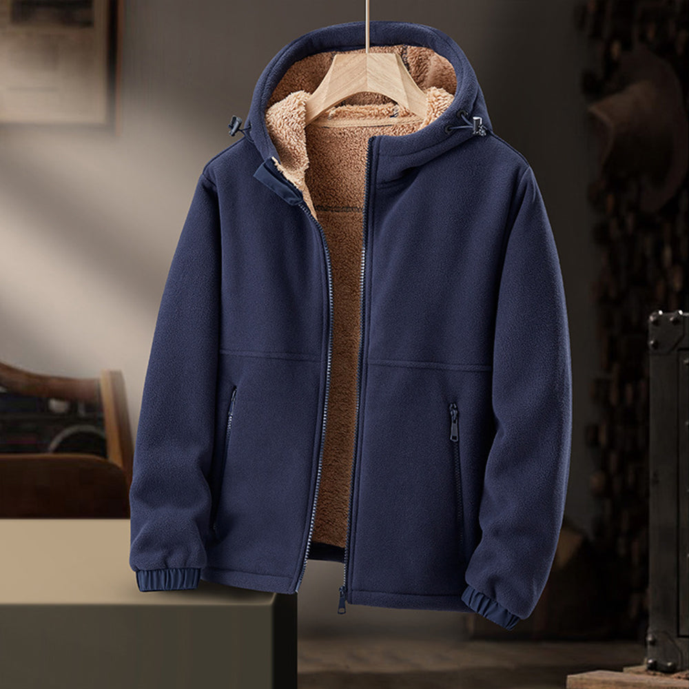Men's Fleece Winter Jacket with Hood and Zipper Pockets
